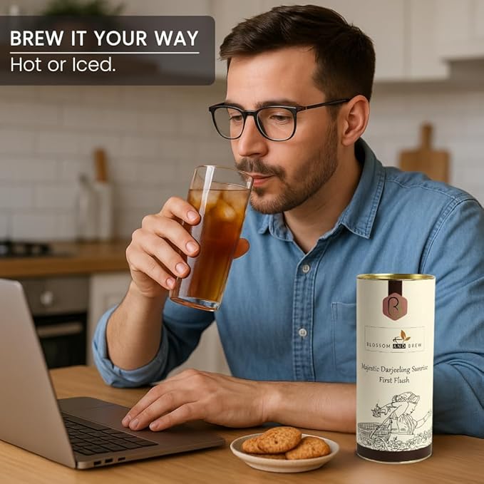 Blossom & Brew Majestic Darjeeling Sunrise First Flush Black Tea (3.52oz) – Whole Leaf from Teesta Valley – Rich Flavored & Aromatic Breakfast Brew – Caffeinated Indian Tea for Hot or Iced Beverages