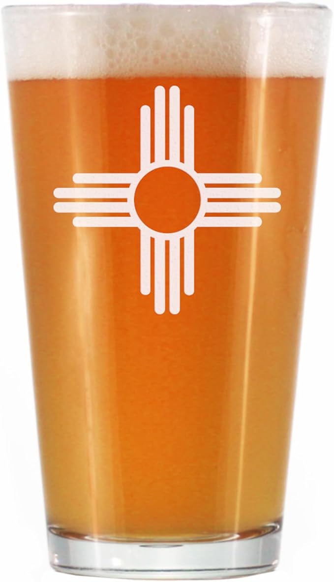 New Mexico Flag Pint Glass for Beer - State Themed Drinking Decor and Gifts for New Mexican Women & Men - 16 Oz Glasses