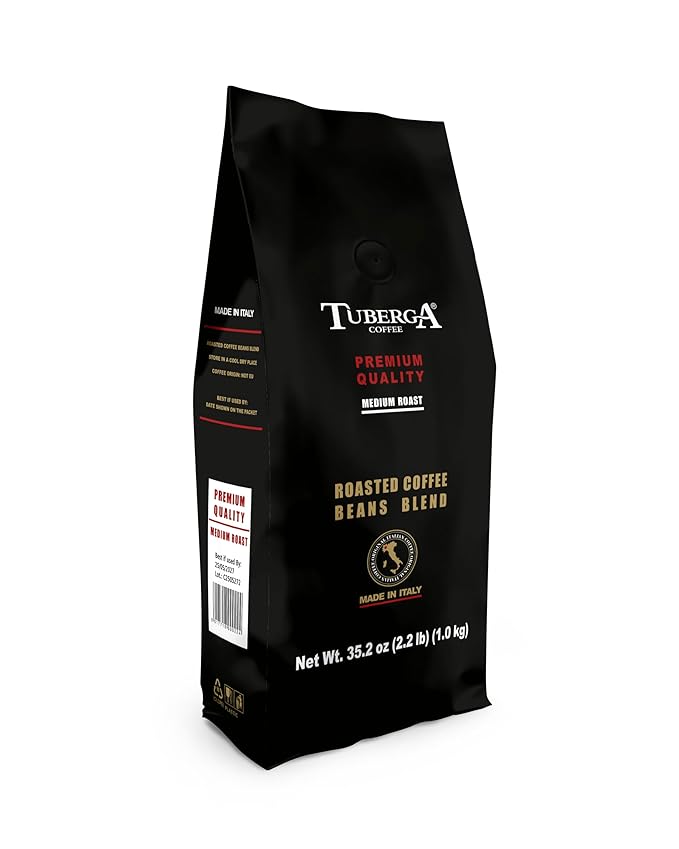 Tuberga Premium Quality, Whole Bean Coffee, Medium Roast, 2.2 Ib Bag, Original Italian Coffee. (Pack of 1)