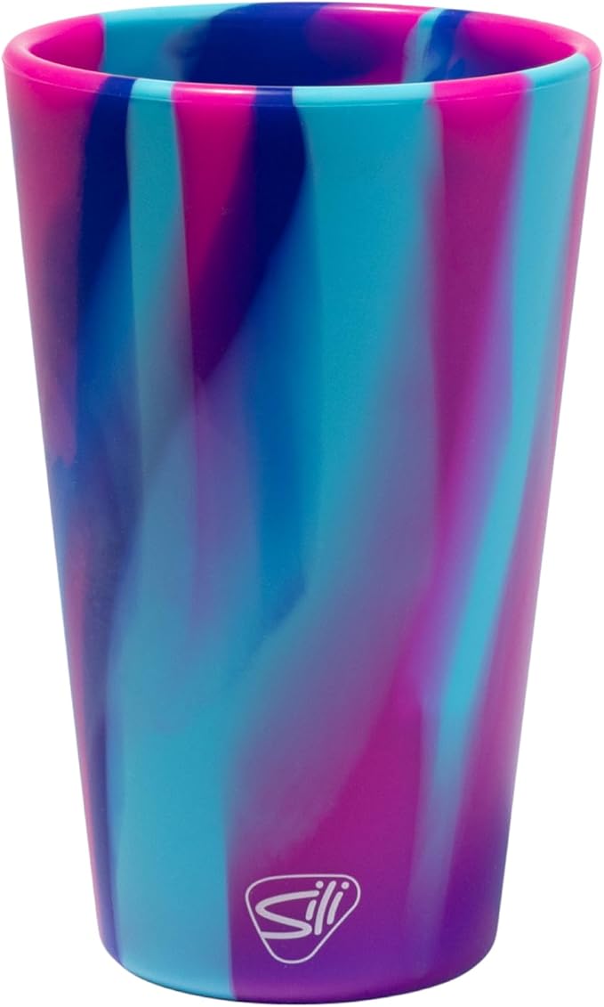 Silipint 16oz Silicone Pint Glass – Unbreakable BPA-Free Reusable Silicone Drinking Cup – Flexible Dishwasher Microwave & Freezer Safe – Stemless Glass for Coffee Smoothies (Cool Berry Crush)