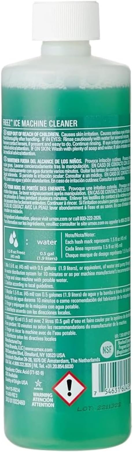 Urnex Freez Ice Machine Cleaner - 14 Ounce - 5 Use - Nickel Safe Formula Based On Citric Acid Commercial Ice System Cleaning Product