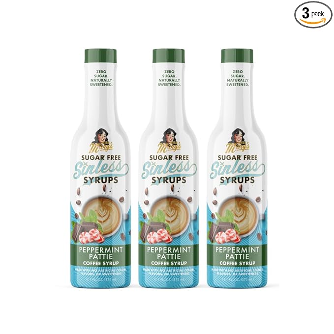 Sugar Free 3pk Peppermint Pattie Sinless Syrup - Stevia Based, No Sugar Alcohols or Sucralose, No Artificial Sweeteners, Natural Ingredients, Coffee Tea Cocoa Dessert, Keto Friendly, 3 Pack