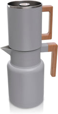 HASTINGS 50 Oz Pour Over Coffee Maker Set with Double Layer Reusable Stainless Steel Filter 8-Cup and Wood Handle - Dual Wall Heat Resistant Drip Coffee Brewer, Pour Over Coffee Dripper Carafe, Gray