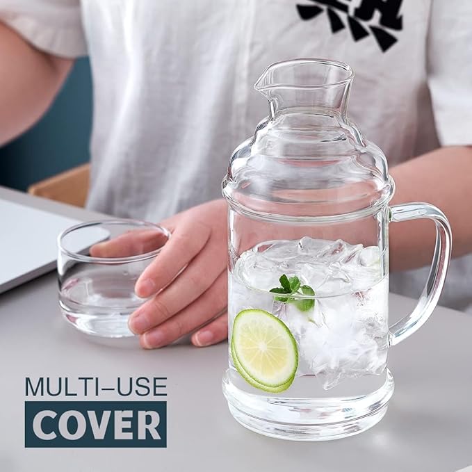 68OZ Glass Pitcher with Lid and Spout, Water Jug, 2000ml Carafe for Hot/Cold Water, Large Iced Tea Pitcher for Coffee, Juice and Homemade Beverage