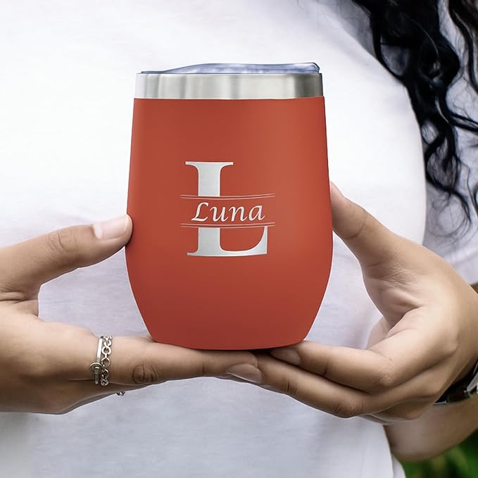Gifts Inscribed Personalized Wine Tumbler with Lid – Orange Custom Engraved Stainless Steel Insulated Mug for Hot & Cold Drinks – Customized Bridesmaid, Wedding, or Birthday Gift