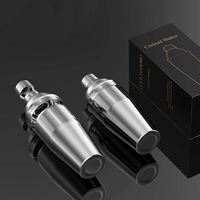 Cocktail Shaker with Double Measuring Jigger,Professional Stainless Steel 24oz Martini Shaker Set,Drink Built-In Strainer,Bartender Kit.