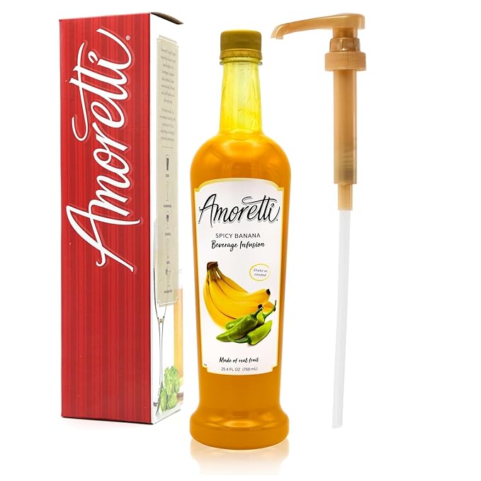 Amoretti - Spicy Banana Beverage Infusion, 94 Servings Per Bottle (750 ml) - Drink Mix & Water Enhancer with Pump for Flavoring Cocktails, Waters, Teas, and other Beverages, Preservative Free