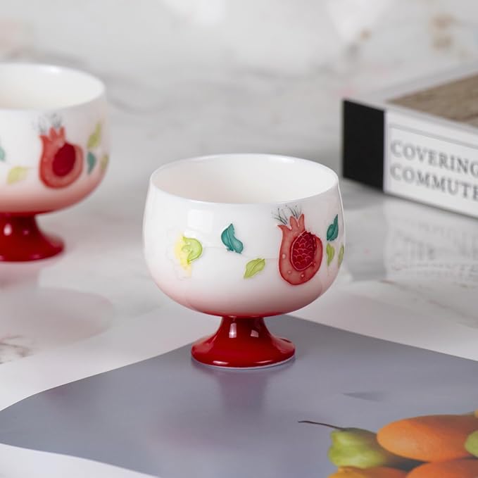 KAMMAK Tea Cup, 3oz Small Tea Cups Set of 2, Gradient Red Porcelain Tea Set for Home, Tea Party, Cute Hand-painted Ceramic Teacups with Short Stem, Chinese Kungfu Tea Set for Hot/Cold Drink