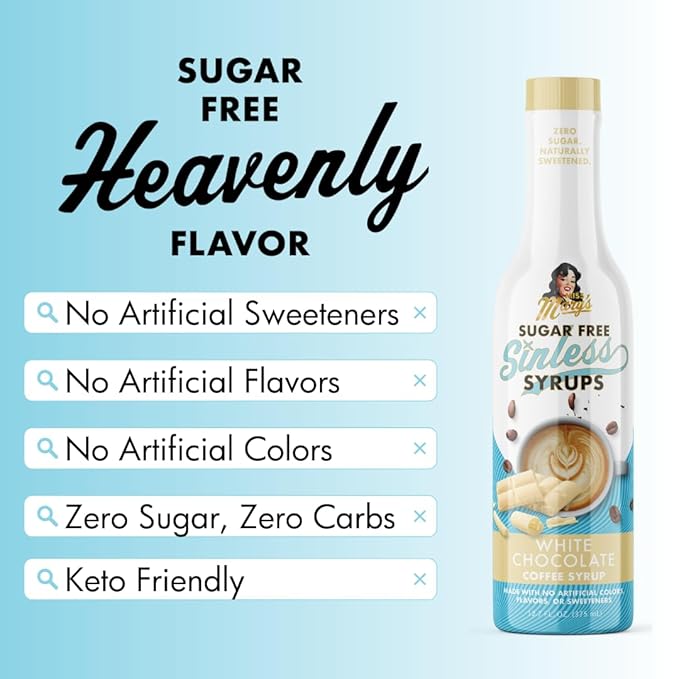 Sugar Free 3pk White Chocolate Sinless Syrup - Stevia Based, No Sugar Alcohols or Sucralose, No Artificial Sweeteners, Natural Ingredients, Coffee Tea Cocoa Dessert, Keto Friendly, 3 Pack