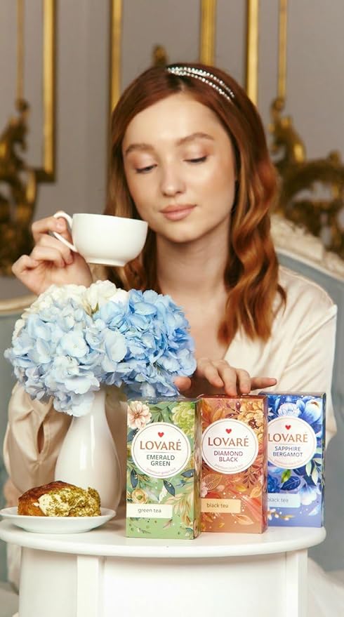 Individually Wrapped Tea Bags By Lovare Made in Ukraine - Green tea, Smooth & Refreshing Green Tea Blend, Gift Box For Blooming Tea Lovers Men & Women - 36 g (24 tea bags x 1,5 g each) (Emerald Green)