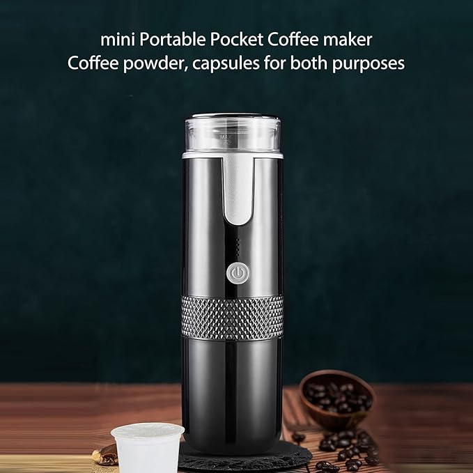 Portable Coffee Machine, Compact and Rechargeable, Extracts Delicious Pure Coffee, Compatible for Capsules and Ground Coffee, Easy to Use for Travel and More