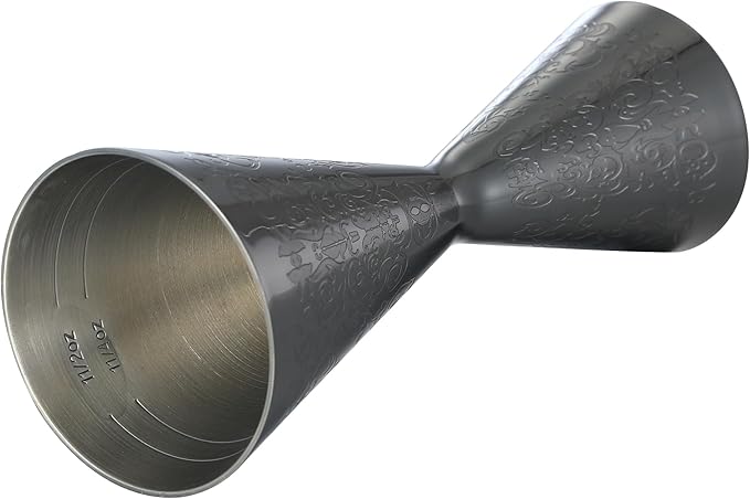 Double Cocktail Jigger Slim Style Measuring Jigger with Etched Pattern (Gunmetal Black Spirit)