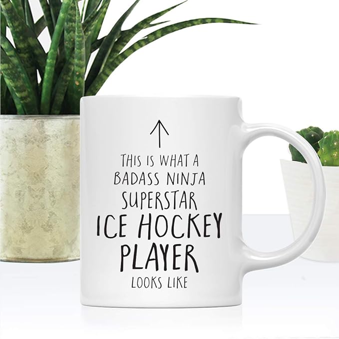 Andaz Press Funny 11oz. Ceramic Coffee Tea Mug Gift, This is What a Badass Ninja Superstar Ice Hockey Player Looks Like, 1-Pack, Birthday Christmas Gift Ideas Coworker