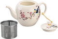 Teapot with Infuser Ceramic Tea Pot with Removable Stainless Steel Fliter for Loose Tea 15.80 OZ/450ml (1-2cups) Teapots for Tea Coffee Milk for Office Home Men Women White(Magpie)