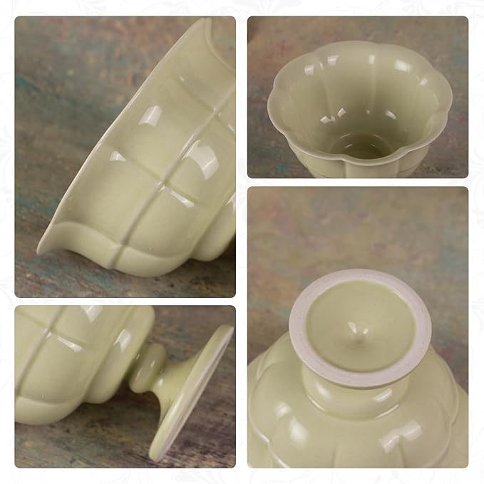 KAMMAK Tea Cup,3oz Small Tea Cups Set of 2, Reed Green Porcelain Tea Cups with Short Handle, Ceramic Teacups Set for Tea Party, Home Chinese Kungfu Tea Set for Hot/Cold Drink