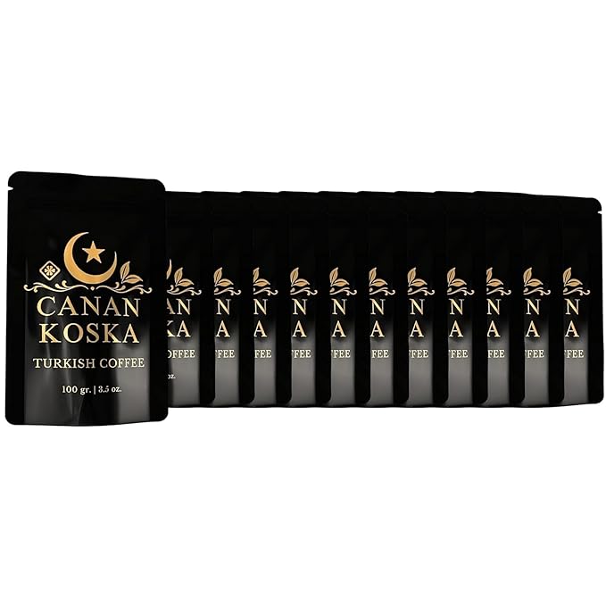 Canan Koska Turkish Coffee Medium Roast Ground Coffee 100% Arabica, Finely Ground for Rich Flavor and Smooth Texture, Ideal for Traditional Brewing in a Cezve - 3.5 Ounce (100g) - Pack Of 12