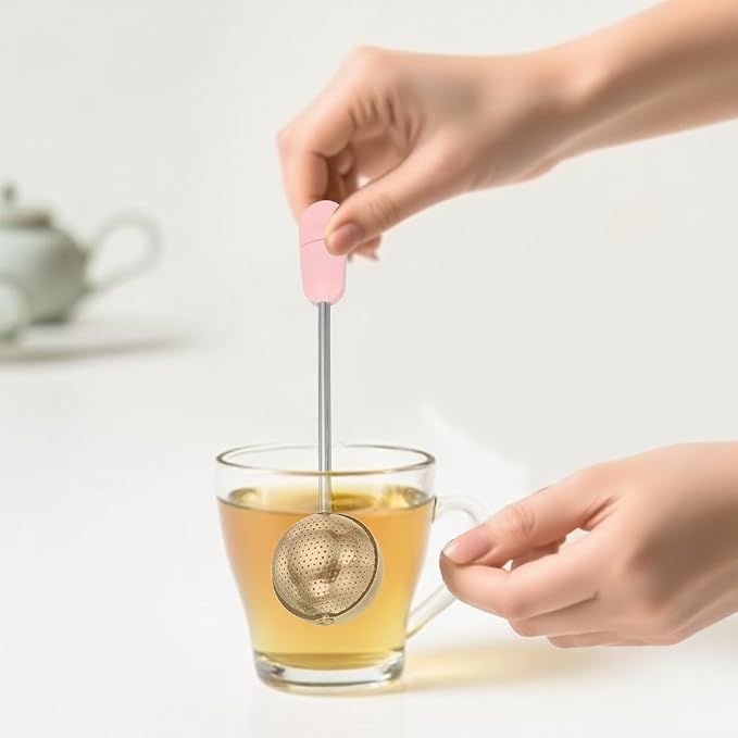 uxcell Tea Infuser for Loose Leaves, Stainless Steel Tea Infuser Filter with Round Plate, Twisting Handle Steeper Strainers for Cup and Teapot, Ball Shaped, White