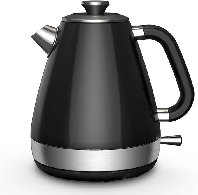 1.7L Retro Electric Kettle, 1200w Fast Boiling, Stainless Steel Hot Water Kettle Electric, Auto Shut-Off, Cordless, Boil-Dry Protection, Black