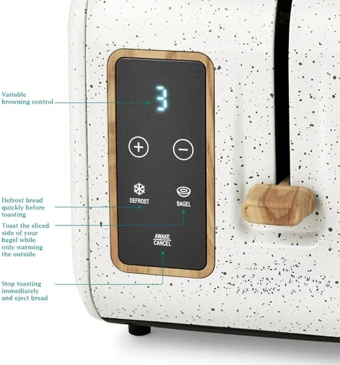Pioneer Woman Digital 2-Slice Toaster, Linen Speckle – 6 Shade Settings, LED Display, Extra-Wide Slots