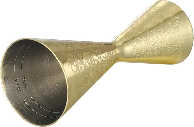 Double Cocktail Jigger Slim Style Measuring Jigger with Etched Pattern (Gold Plated Spirit)