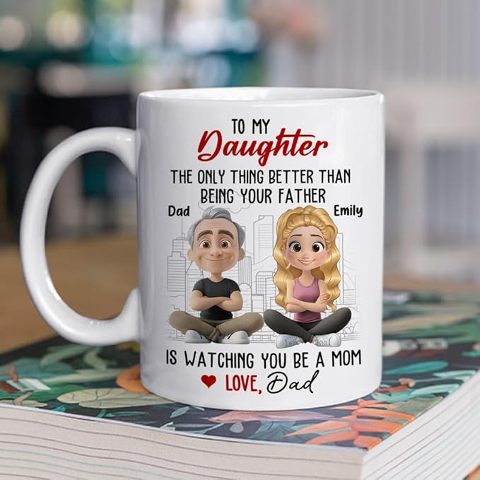 Wrappiness Dad And Daughter Personalized Coffee Mug - Watching You Become A Mom, Thoughtful Gifts for Daughter from Dad, Birthday Mothers Day Gift from Father