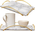 Serving Tray with Gold Handles – 12"x8" Marble Decorative Tray for Food, Drinks, Bathroom, or Coffee Table Décor by Museo