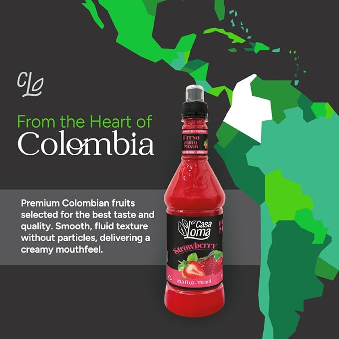 Casa Loma Premium Strawberry Syrup – 750 ml Authentic Colombian Gourmet Artisan Crafted Syrup Sauce for Beverages, Desserts, Cooking & Mixology, Made with Real Fruit, Vegan, Non-GMO, and Gluten-Free