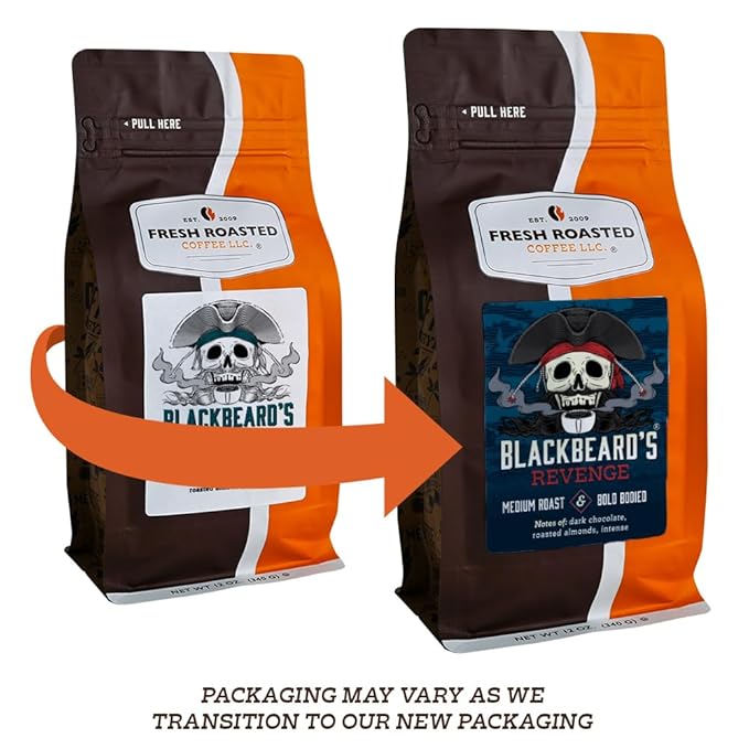 Fresh Roasted Coffee, Blackbeard's Revenge, 5 lb (80 oz), Medium Roast, Kosher, Ground