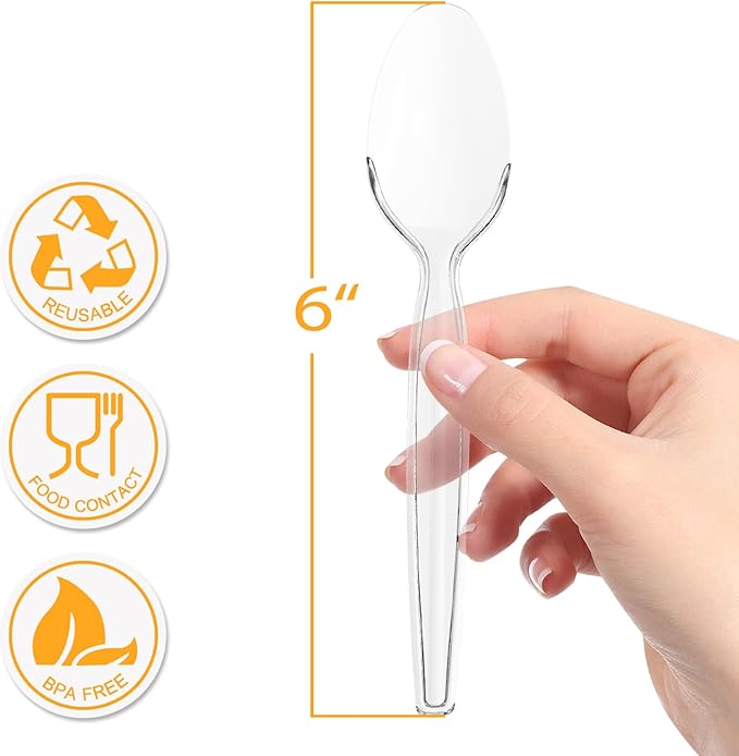 POSATE Heavy Duty Plastic Spoons, Clear Disposable, Pack of 60