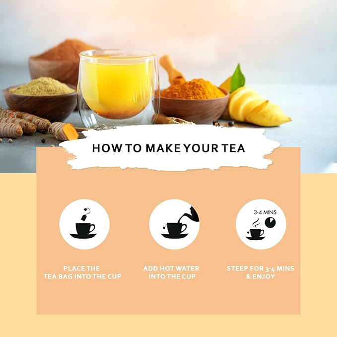 Olinda Turmeric Herbal Tea Ginger Ginseng Tea Organic Tea Bags Caffeine Free Tea Bags 100% Pure Herbs Brew Hot 28 Tea Bags Pack of 1