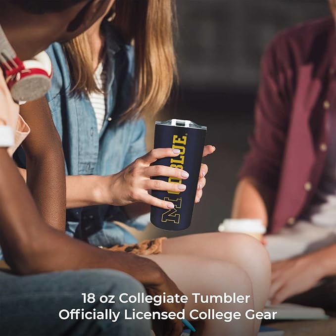 Campus Colors NCAA Stainless Steel Tumbler perfect for Gameday - 18 oz - Double Walled - Keeps Drinks Perfectly Insulated (Michigan Wolverines - Navy)