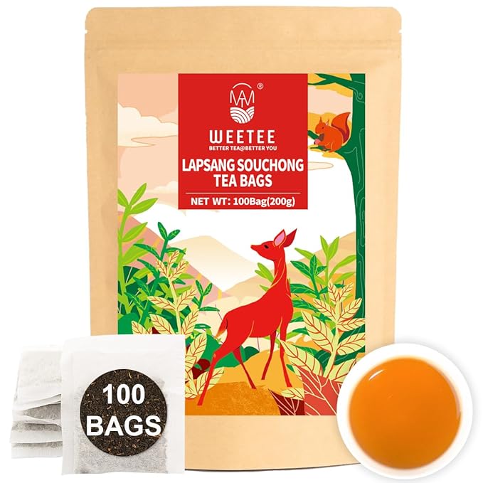 WT WEETEE Lapsang Souchong Tea Bags, 100 Count Smoky Black Tea, Natural Caffeine & Antioxidant, Classic Specialty Chinese Tea, Resealable Kraft Bag | Brew Hot or Iced