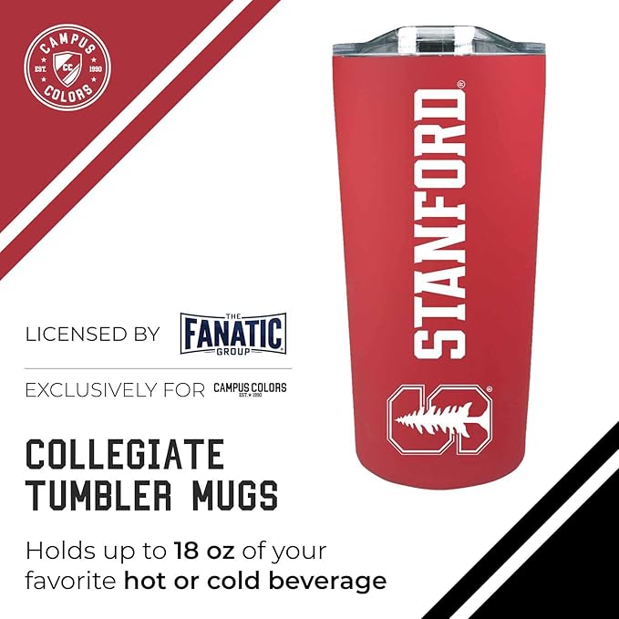 Campus Colors NCAA Stainless Steel Tumbler perfect for Gameday - 18 oz - Double Walled - Keeps Drinks Perfectly Insulated (Stanford Cardinal - Cardinal)