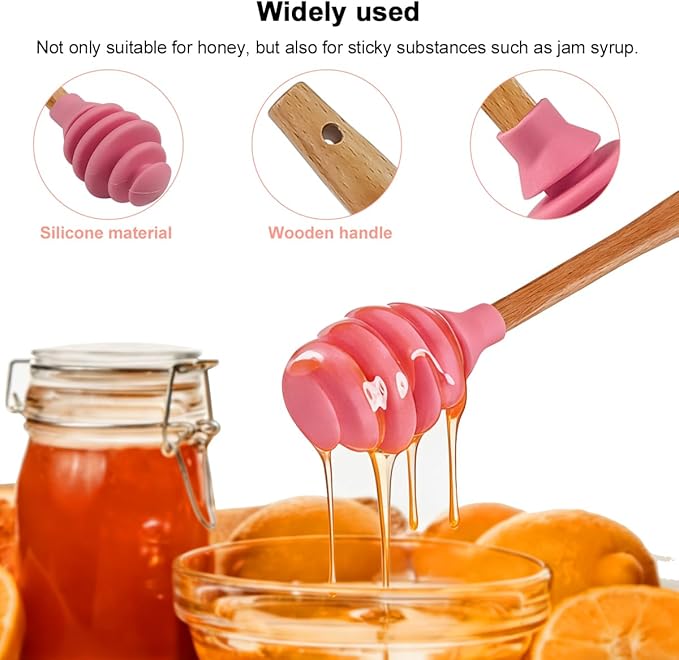 Silicone Honey Dipper Sticks, 3PCS Spiral Design Non-Drip Honey Spoon with Jar Stirring Rod, Food-Grade BPA Free Dispenser for Syrup, Jam & Beverages