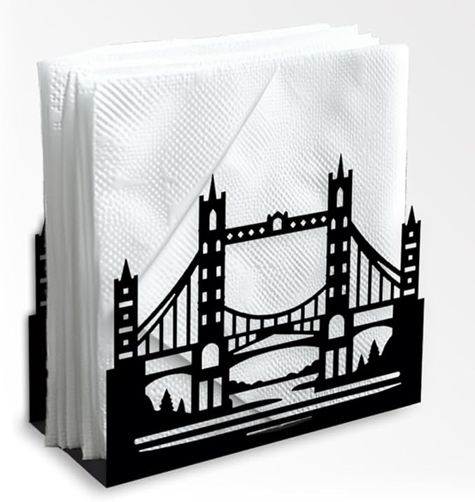 Bridge Decorative Black Metal Napkin Holder for Table, 5.3" x 4.1" x 1.9" Bridge Standing Napkin Holder for Home Kitchen Restaurant Picnic Party Coffee Bar Dining Room