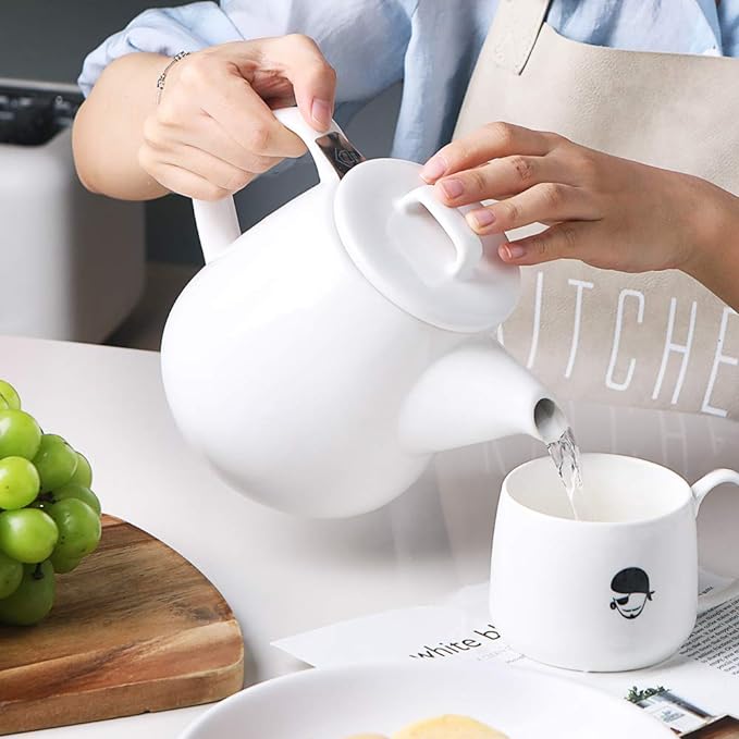 Sweejar 40oz Tea pot with Removable Stainless Steel Infuser,Dishwasher Safe Tea Pots for Loose Tea,Tea Pots with Infuser for Chrismas Women Gift (White)