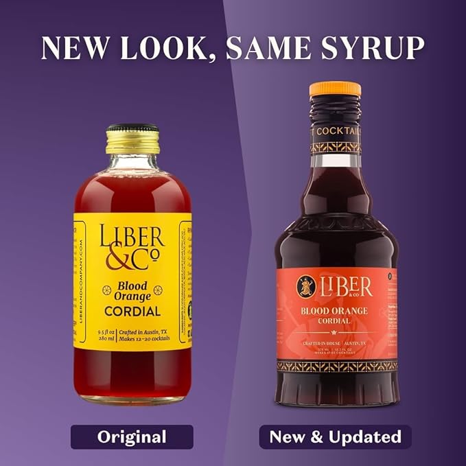Liber & Co. Blood Orange Cordial - Craft Cocktail Mixer Made with California Moro Blood Oranges & Cold-Pressed Essential Oil - Perfect for Margaritas, Spritzes & Mocktails - Makes 50 Drinks (25.4 oz)