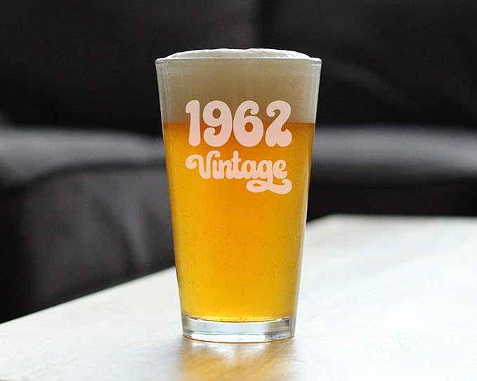 Vintage 1962 Pint Glass for Beer - 63rd Birthday Gifts for Men or Women Turning 63 - Fun Bday Party Decor - 16 oz