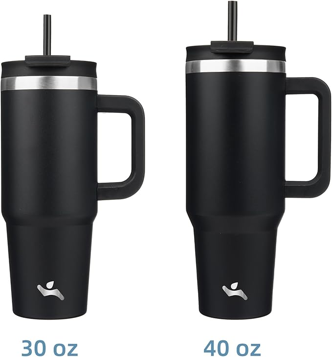 40 oz Tumbler with Handle and 2 Straws,2 in 1 Lid Insulated Water Bottle Stainless Steel Travel Coffee Mug,Black