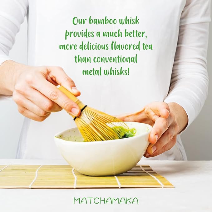 Premium Matcha Green Tea Whisk - 100 Prong - MATCHAMAKA Traditional Japanese Bamboo Matcha Whisk - Green Tea, Matcha Latte, Matcha Ceremonial Powder, Matcha Tea - The Perfect Matcha Ceremony Whisk