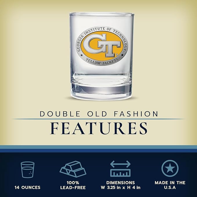 Heritage Pewter Georgia Tech Old Fashion | Double Rocks Glass 14 OZ for Liquor | Expertly Crafted Pewter Glass