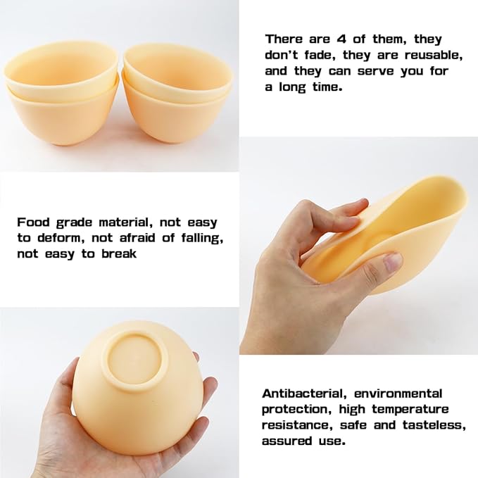 4 Inch Diy Silicone Facial Mask Mixing Bowl, 4 PCS Home Use Microwavable Silicone Facial Mud Bowl for Facial Mask, Mud Mask and Other Skincare Products, Cosmetic Beauty Tool for Home Salon,Yellow