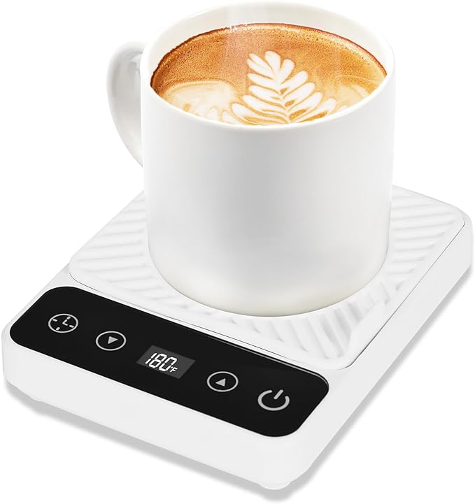 Mug Warmer - Electric Coffee Mug Warmer with Timer,Coffee Cup Warmer for Desk Auto Shut Off,Smart 6-Temperature Control, Coffee Accessories for Coffee Lovers, White