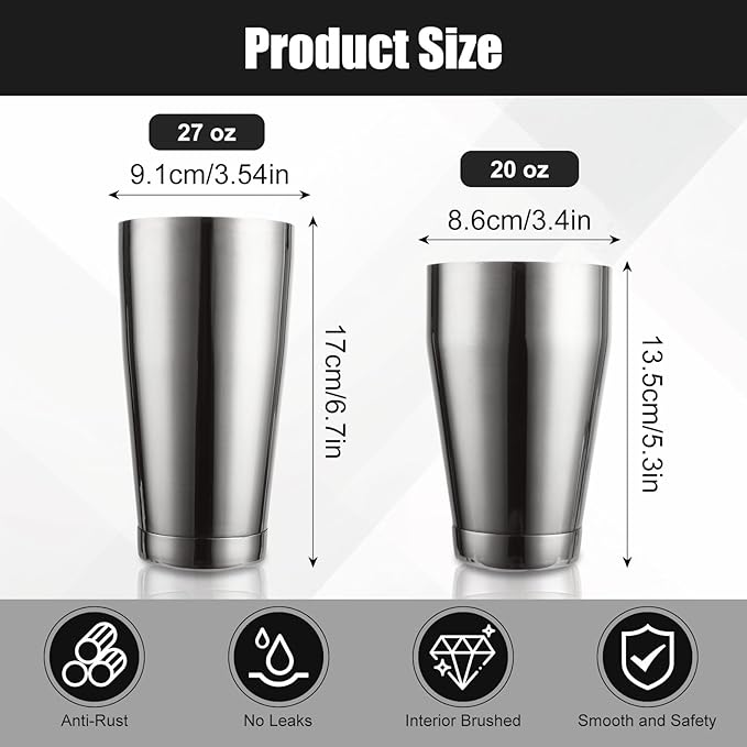 QTLCOHD 6 Pcs Cocktail Shaker Tins, 18/28 Oz Stainless Steel Boston Shaker Bartending, Weighted Drink Mixer for Martini, Essential & Professional Bar Tools for Bartending, Silver