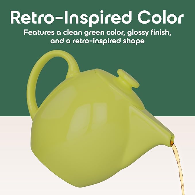 OmniWare 24 Oz Stoneware Teapot with Stainless Steel Mesh Infuser (Citron) - Microwave & Dishwasher Safe, Removable Infuser, Retro-Style Kitchenware Ideal for Loose Tea Brewing