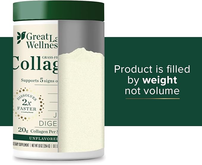 Great Lakes Wellness Collagen Peptides Powder for Skin, Hair, Nails, Joints & Digestion - Unflavored - Quick Dissolve Hydrolyzed, Non-GMO, Keto, Kosher - 10 oz