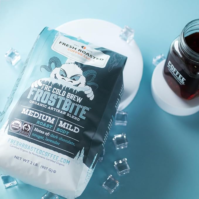 Fresh Roasted Coffee, Organic Frostbite Cold Brew | Mold & Myco 3rd Party Tested, USDA Organic, Kosher | Medium Roast | 2 lb Whole Bean