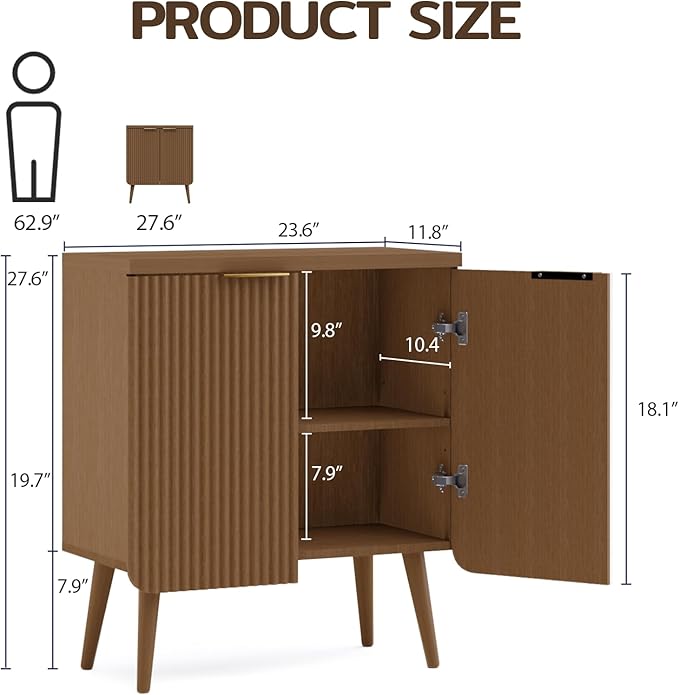 Sideboard Buffet Cabinet with Storage, Modern Fluted Accent Credenza with 2 Doors, Buffet Table Media Console Cabinet Entryway Cabinets for Living Room Kitchen Dining Room Bathroom, Walnut