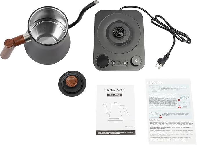 Gooseneck Electric Kettle,Electric Kettle with ±1℉ Precise Temperature Control,0.24 Gal Electric Gooseneck Kettle for Pour Over Coffee & Tea (Black)