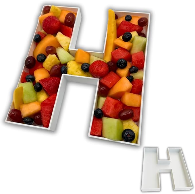 Hard Plastic Reusable Fillable Letters Numbers Serving Trays for Party Decoration (H, White)
